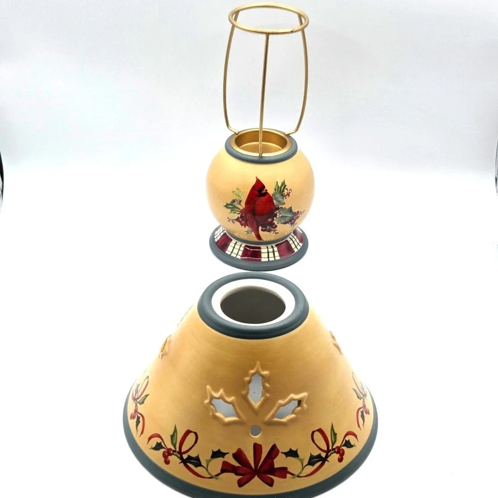 Lenox Winter Greetings Everyday Cardinal Holly 2 Piece‎ Candle Votive Holder NOS